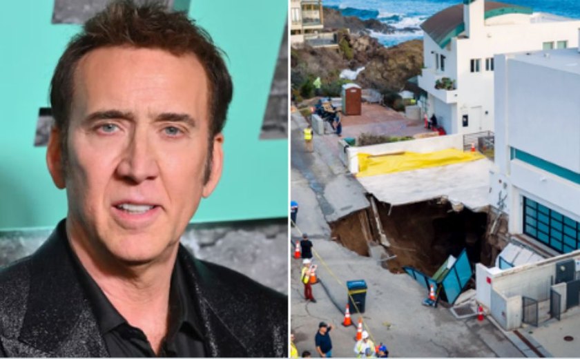 Cratera destrói entrada da mansão do ator Nicolas Cage em Malibu