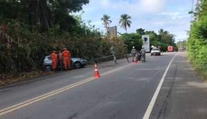 Mulher de 40 anos cochila, perde controle de carro e bate em poste na AL-101 Norte