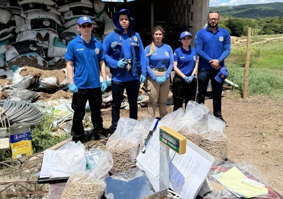 Polícia Científica coleta ração comercial em investigação sobre mortes de equinos