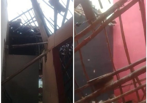 Casa desaba após fortes chuvas em Santa Luzia do Norte