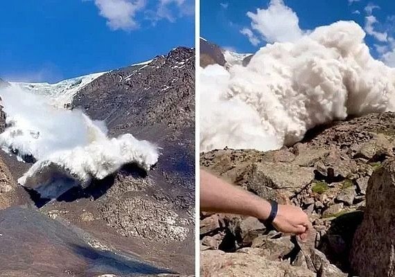 Turista filma e é atingido por avalanche de neve em montanha