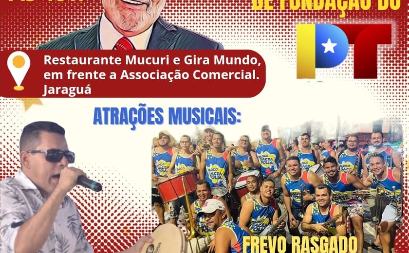 PT Alagoas e Maceió convidam a militância para o ato político de comemoração dos 43 anos de fundação do partido