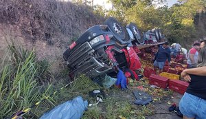 Caminhão com carga de tomates tomba e motorista morre na AL-404