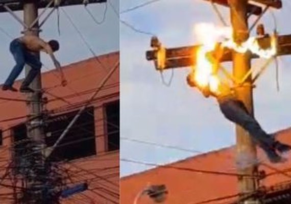 Homem alcoolizado sobe em poste de energia, se equilibra em fios, toma choque e morre