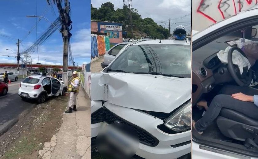 Motorista perde controle e colide com poste na Ladeira Geraldo Melo em Maceió