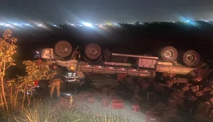 Motorista de caminhão morre após saída de pista seguida de capotamento em ribanceira