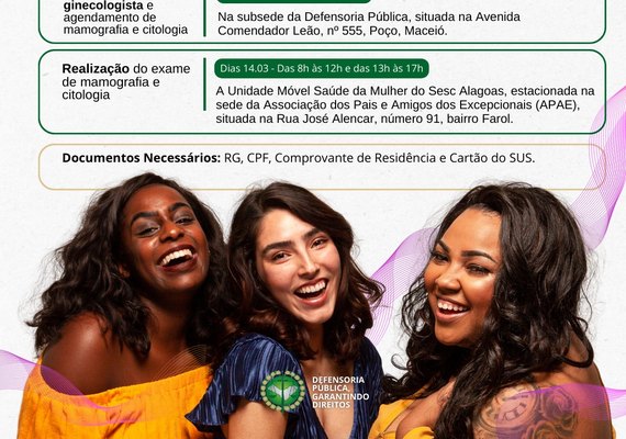 Mês da Mulher: Defensoria Pública realiza mutirão de saúde da mulher