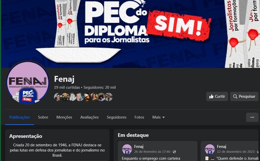 Meta bloqueia página da Fenaj no Facebook e impede novas publicações