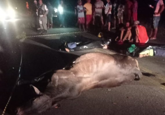 Casal em moto colide contra boi e morre em Girau do Ponciano