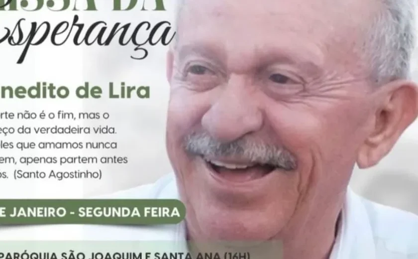 Duas missas de sétimo dia em memória de Benedito de Lira serão realizadas nesta segunda (20)