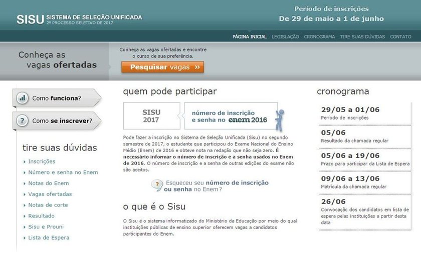 Prazo de inscrição no Sisu do 2º semestre termina nesta quinta