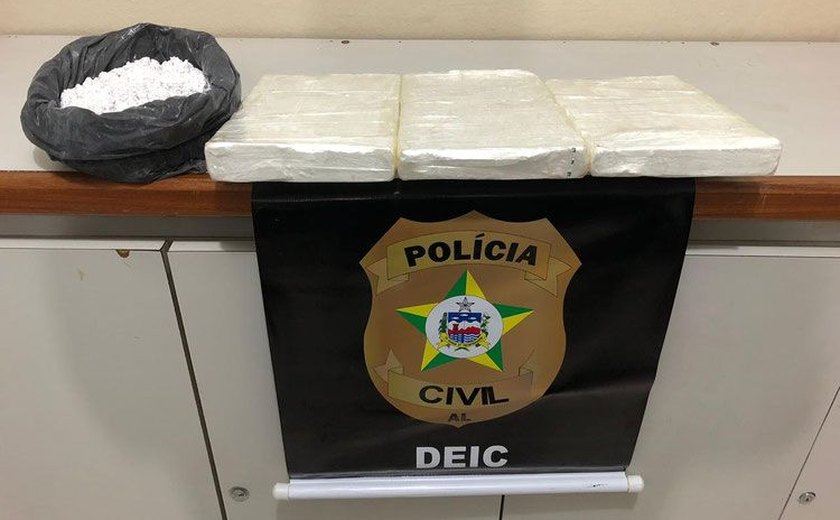 Deic prende mulher com 3kg de cocaína de elevado grau de pureza em Maceió