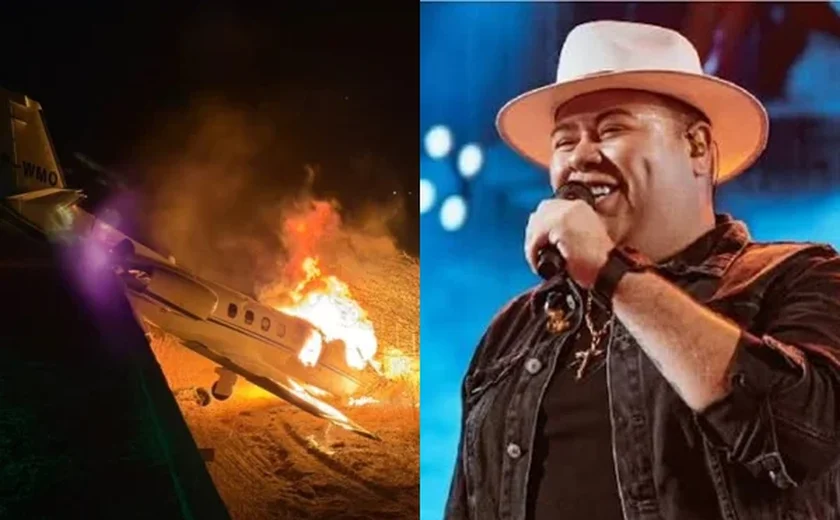 Avião com cantor Rey Vaqueiro sai da pista e pega fogo no RN