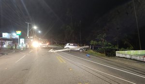 Colisão entre carro e poste causa congestionamento na AL-101 Norte, em Riacho Doce