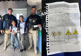 Ação educativa da PRF em escola de Santana do Ipanema emociona crianças e rende cartinha de agradecimento feita à mão