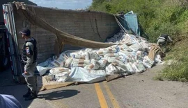 Motorista morre após caminhão tombar em curva perigosa na AL-115, em Palmeira dos Índios