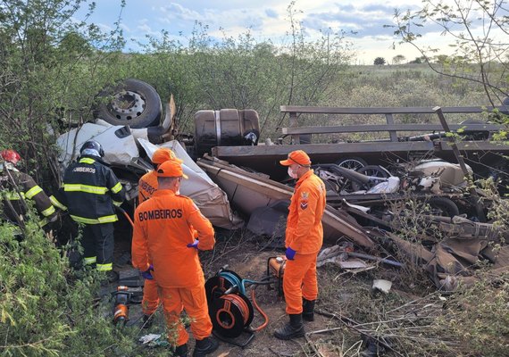 Caminhão capota em ladeira, motorista morre e carona fica ferido em Palmeira dos Índios