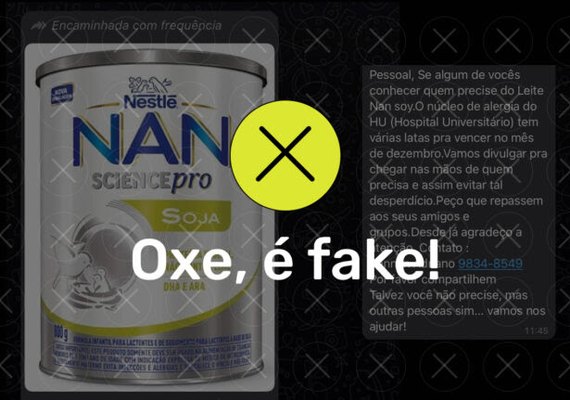 É falso! Hospitais universitários não doam leite Nan