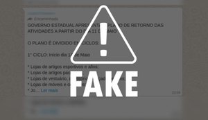 É falsa a lista com supostas datas de retorno das atividades comerciais em Alagoas