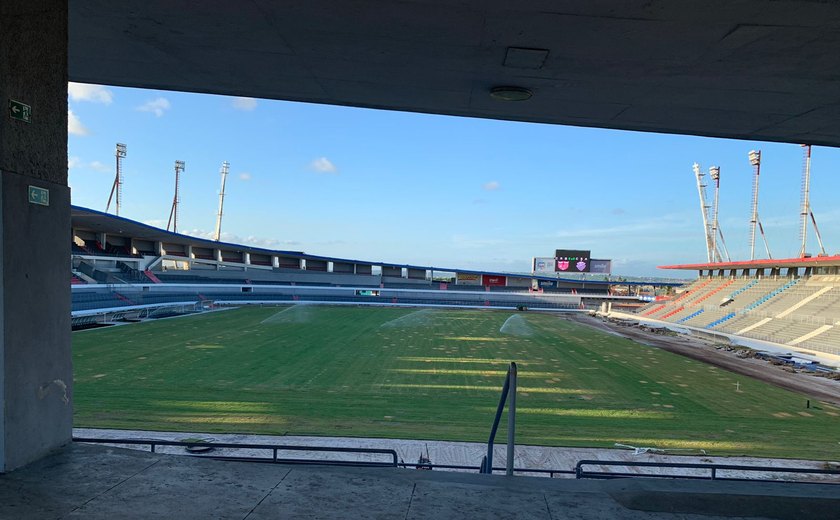 Recuperação do gramado do Estádio Rei Pelé entra na reta final