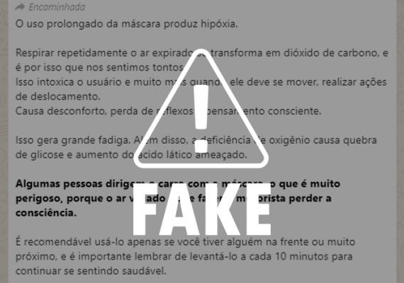É falso que uso prolongado de máscara de proteção causa intoxicação e tontura