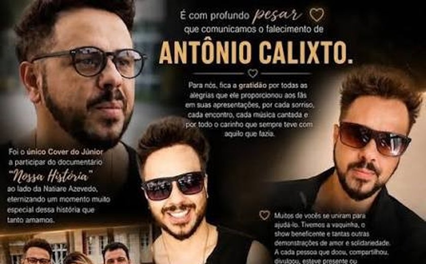 Perda! Morre Antônio Calixto, cover oficial do cantor Junior Lima, após pneumonia