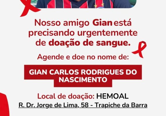 Campanha mobiliza doadores de sangue para ajudar jovem em tratamento em Alagoas