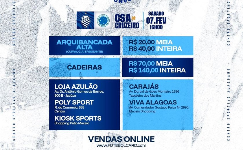 CSA inicia venda de ingressos para partida contra o Cruzeiro de Arapiraca