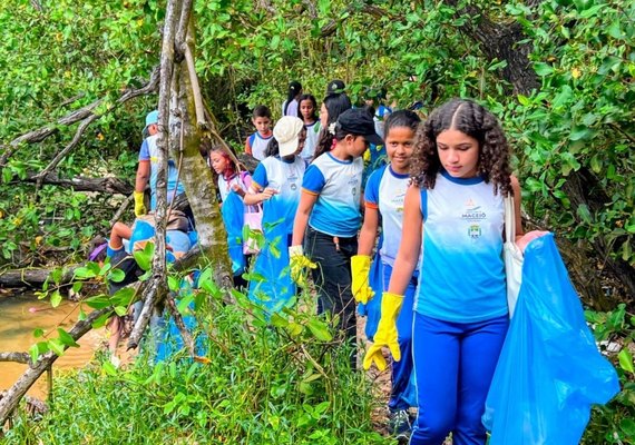 Estudantes participam de atividades em manguezal