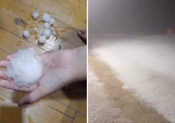 Pedras de granizo do tamanho de bolas de tênis atingem o Paraná e deixam quintal parecendo coberto de neve