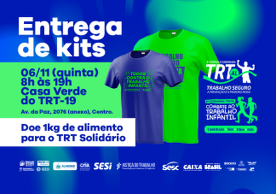 Kits da Corrida do TRT/AL serão entregues nos dias 6 e 7 de novembro