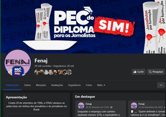 Meta bloqueia página da Fenaj no Facebook e impede novas publicações