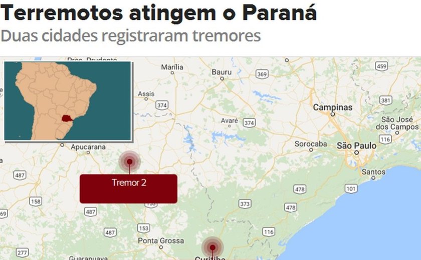 Tremores de terra atingem cidades do Paraná