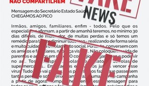 Fake: secretário da Saúde de Alagoas não emitiu mensagem sobre pico de Covid-19
