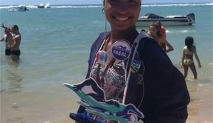 Nadadora de 11 anos vence campeonato na travessia da Barra de São Miguel nos 1.200mts