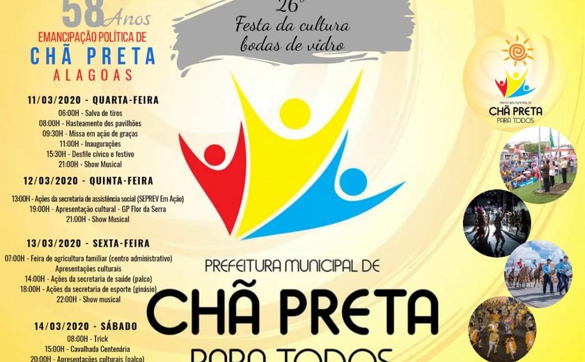 Chã Preta anuncia Festa da Cultura que acontece  durante seu aniversário de 58 anos