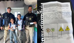 Ação educativa da PRF em escola de Santana do Ipanema emociona crianças e rende cartinha de agradecimento feita à mão