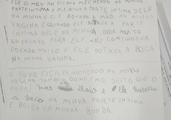 Em carta, criança de 9 anos denúncia pai e avô por estupro em São José dos Campos, interior de São Paulo