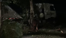 Caminhão desgovernado sai da pista e atinge árvores na BR-101, em São Miguel dos Campos