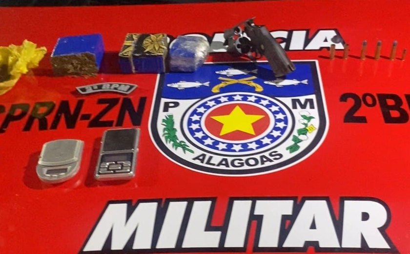 Ação da PM em Murici prende casal e apreende arma, munições e drogas