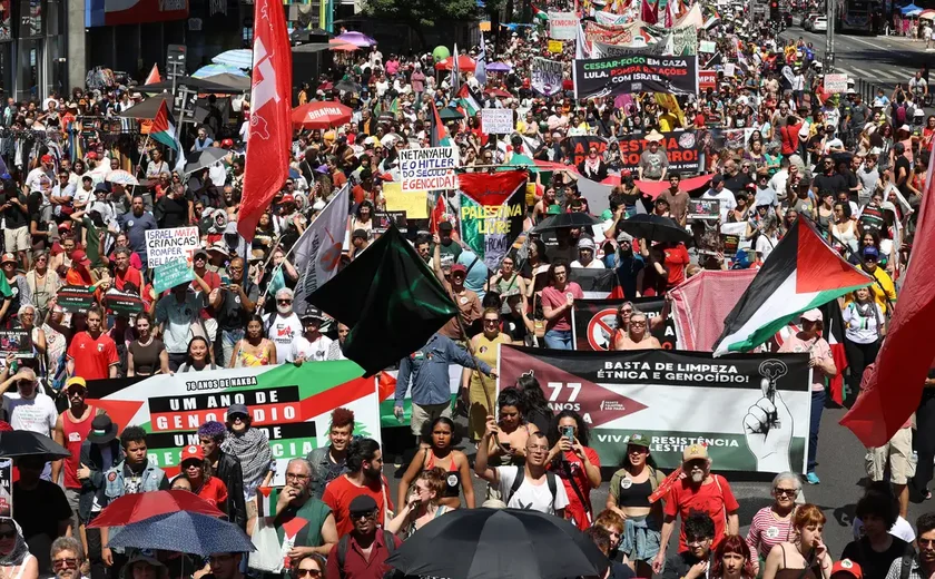 Ato pede libertação de ativistas de flotilha e medidas duras do Brasil