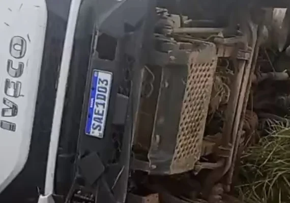 Caminhão sai da pista após motorista perder o controle da direção na AL-115, em Arapiraca