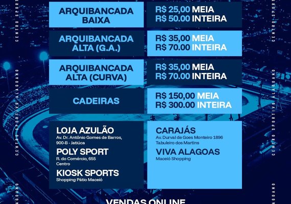 CSA inicia venda de ingressos para partida contra o Floresta