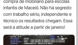JHC anuncia meio milhão de reais para mobiliário de escolas infantis em Maceió
