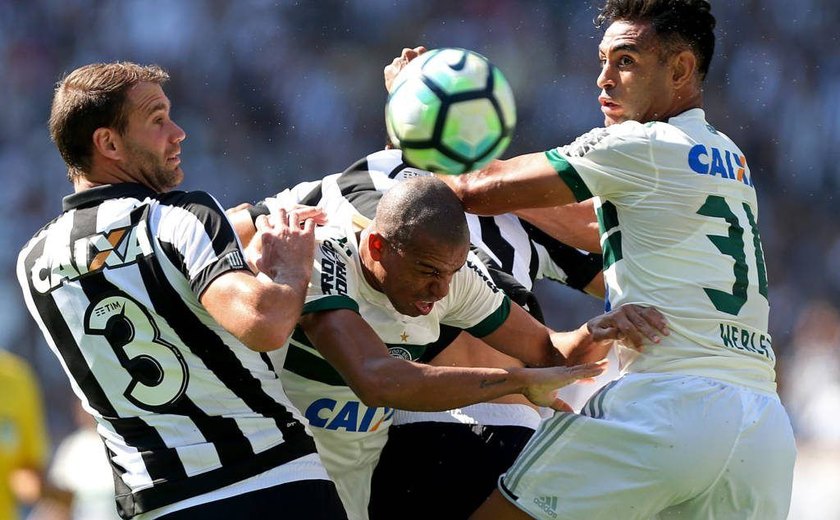 Em jogo de dois pênaltis, Botafogo e Coritiba empatam no Rio de Janeiro