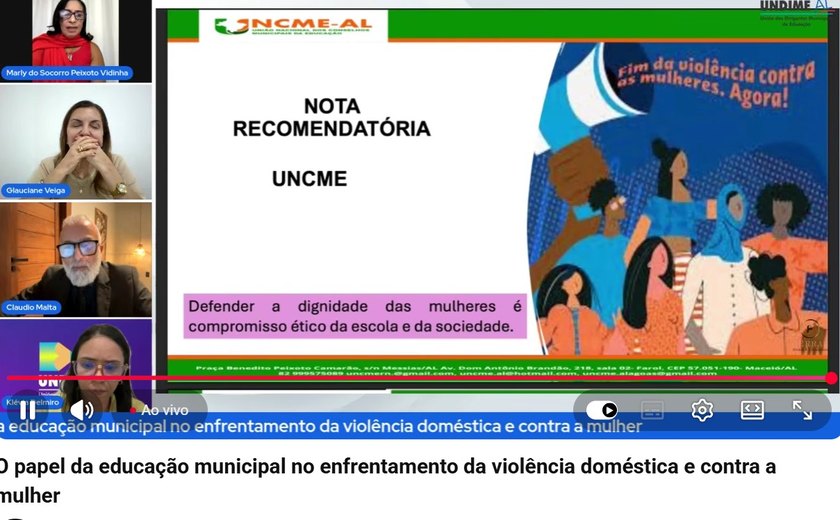 MP participa de webconferência para discutir enfrentamento da violência doméstica contra a mulher em escolas de Maceió