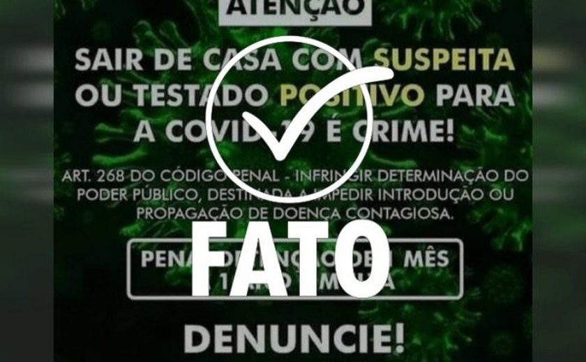 Sair de casa infectado com Covid-19 é crime passível de prisão