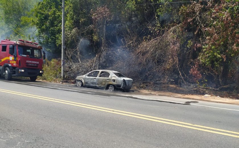 Veículo pega fogo na rodovia AL-101 Norte nesta segunda-feira (28)