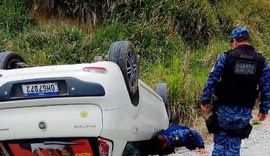 Capotamento deixa ocupante ferido na BR-424, entre Viçosa e a Cachoeira do Anel