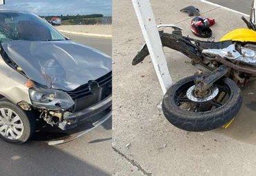 Mulher morre e homem fica gravemente ferido em colisão entre moto e carro